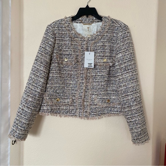 NWT TED BAKER LONDON 
Renata Tweed-Effect Fray-Detail Woven Boucle Jacket - Picture 3 of 16